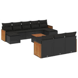 11 Piece Garden Sofa Set with Cushions Black Poly Rattan - Front View