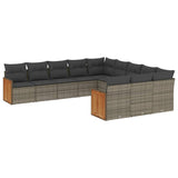 11 Piece Garden Sofa Set with Cushions Grey Poly Rattan - Front View
