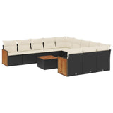 12 Piece Garden Sofa Set with Cushions Black Poly Rattan