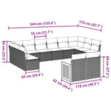 12 Piece Garden Sofa Set with Cushions Black Poly Rattan - Side View