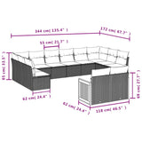 12 Piece Garden Sofa Set with Cushions Grey Poly Rattan - Side View
