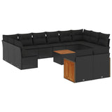 13 Piece Garden Sofa Set with Cushions Black Poly Rattan - Front View