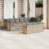 13 Piece Garden Sofa Set with Cushions Beige Poly Rattan