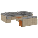 14 Piece Garden Sofa Set with Cushions Beige Poly Rattan - Front View