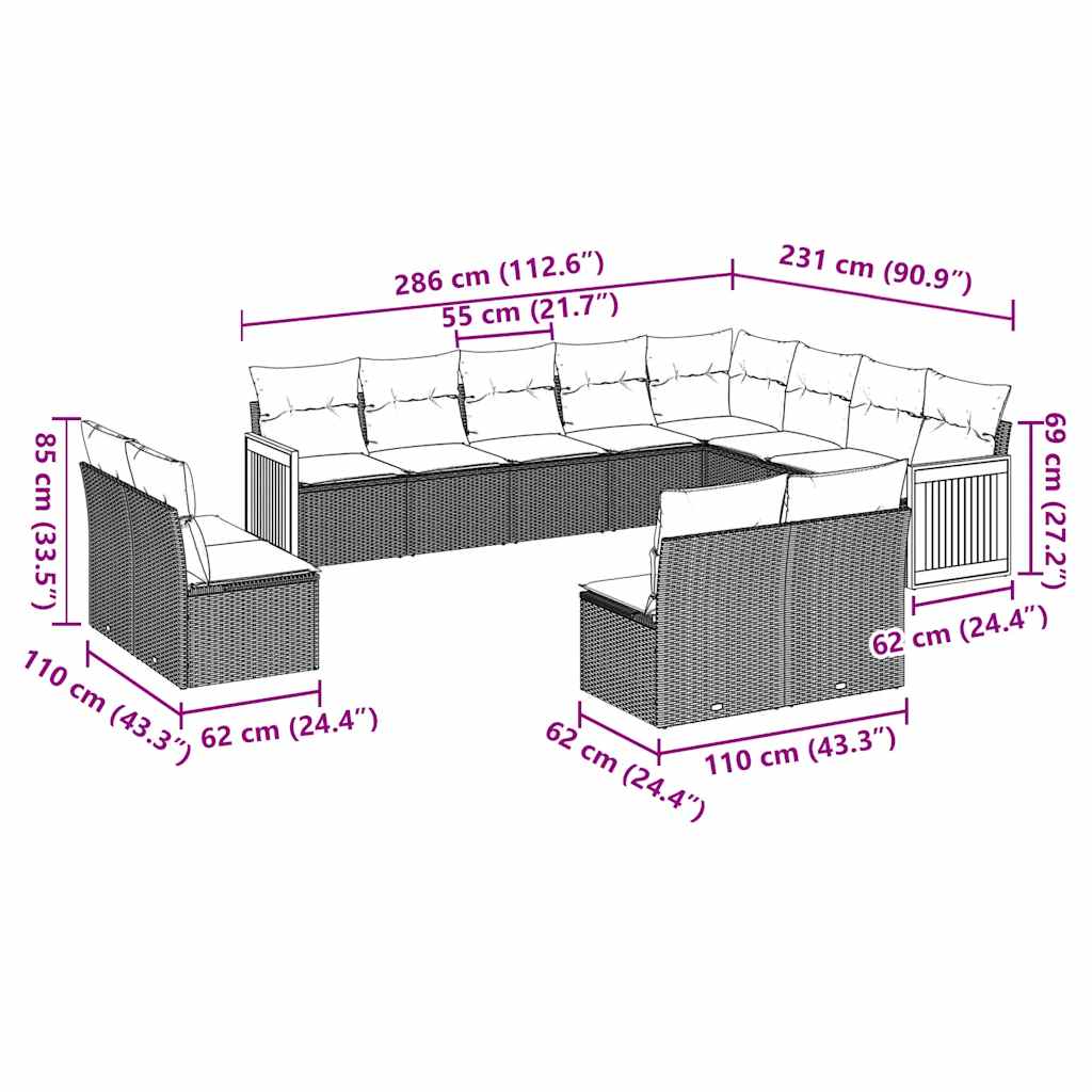 12 Piece Garden Sofa Set with Cushions Black Poly Rattan