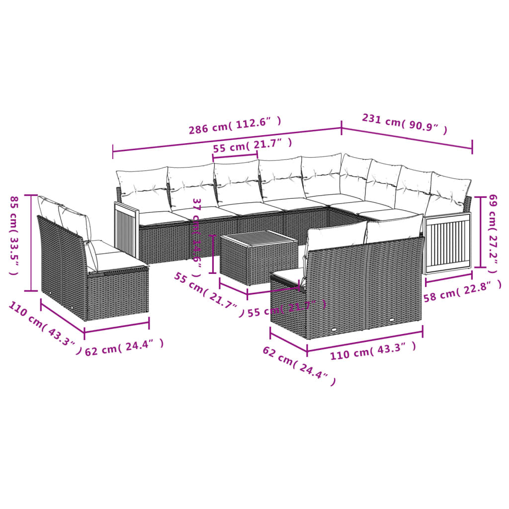 13 Piece Garden Sofa Set with Cushions Black Poly Rattan
