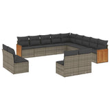 13 Piece Garden Sofa Set with Cushions Grey Poly Rattan - Front View