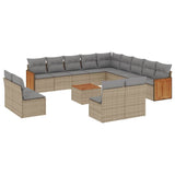 14 Piece Garden Sofa Set with Cushions Beige Poly Rattan - Front View