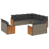11 Piece Garden Sofa Set with Cushions Grey Poly Rattan - Front View