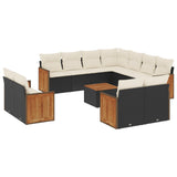 12 Piece Garden Sofa Set with Cushions Black Poly Rattan - Front View