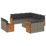 12 Piece Garden Sofa Set with Cushions Grey Poly Rattan - Front View