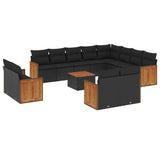 13 Piece Garden Sofa Set with Cushions Black Poly Rattan - Front View