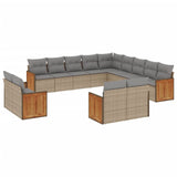 13 Piece Garden Sofa Set with Cushions Beige Poly Rattan - Front View