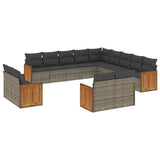 13 Piece Garden Sofa Set with Cushions Grey Poly Rattan - Front View