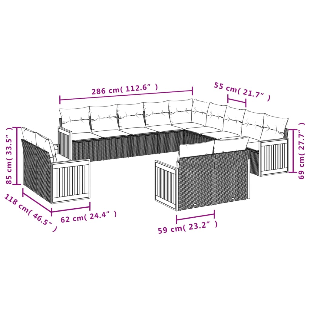 13 Piece Garden Sofa Set with Cushions Grey Poly Rattan