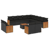14 Piece Garden Sofa Set with Cushions Black Poly Rattan - Front View
