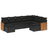 9 Piece Garden Sofa Set with Cushions Black Poly Rattan - Front View