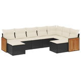 9 Piece Garden Sofa Set with Cushions Black Poly Rattan - Front View