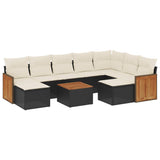 10 Piece Garden Sofa Set with Cushions Black Poly Rattan - Front View