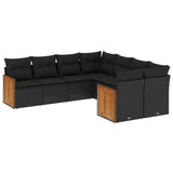 8 Piece Garden Sofa Set with Cushions Black Poly Rattan - Front View