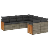 8 Piece Garden Sofa Set with Cushions Grey Poly Rattan - Front View