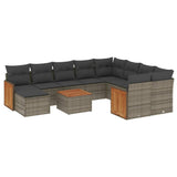 11 Piece Garden Sofa Set with Cushions Grey Poly Rattan - Front View