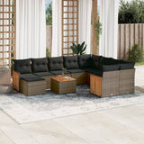 11 Piece Garden Sofa Set with Cushions Grey Poly Rattan