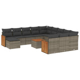 13 Piece Garden Sofa Set with Cushions Grey Poly Rattan - Front View