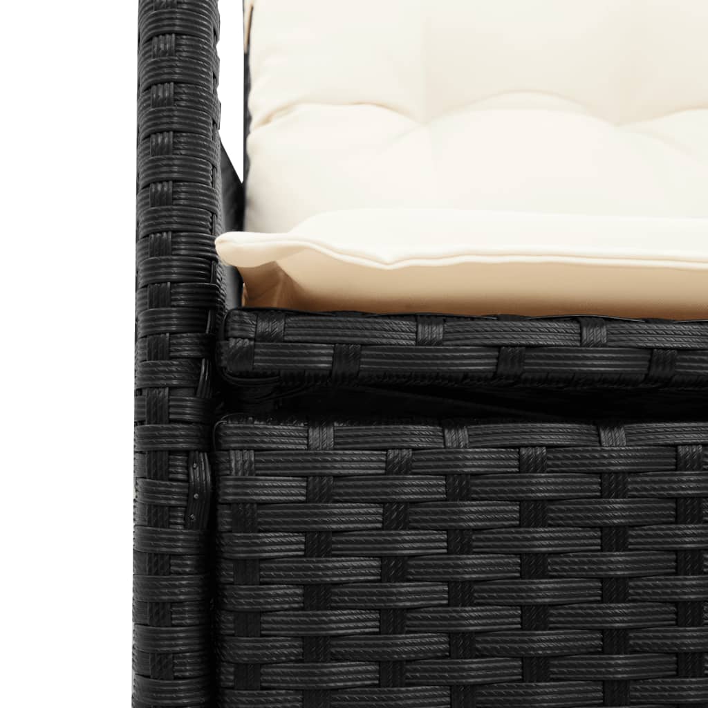 3 Piece Bistro Set with Cushions Black Poly Rattan and Acacia