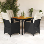 5 Piece Garden Dining Set with Cushions Black Poly Rattan
