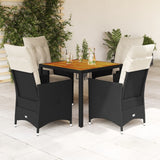 5 Piece Garden Dining Set with Cushions Black Poly Rattan