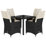 5 Piece Garden Dining Set with Cushions Black Poly Rattan - Front View