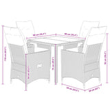 5 Piece Garden Dining Set with Cushions Black Poly Rattan