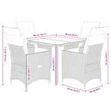 5 Piece Garden Dining Set with Cushions Black Poly Rattan - Extra Image