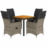 5 Piece Garden Dining Set with Cushions Grey Poly Rattan - Front View