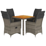 5 Piece Garden Dining Set with Cushions Grey Poly Rattan - Front View