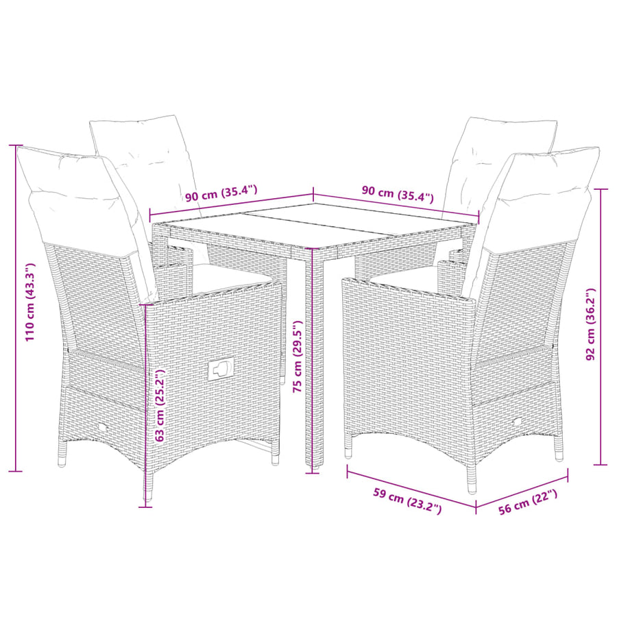 5 Piece Garden Dining Set with Cushions Grey Poly Rattan