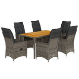 7 Piece Garden Dining Set with Cushions Grey Poly Rattan - Front View
