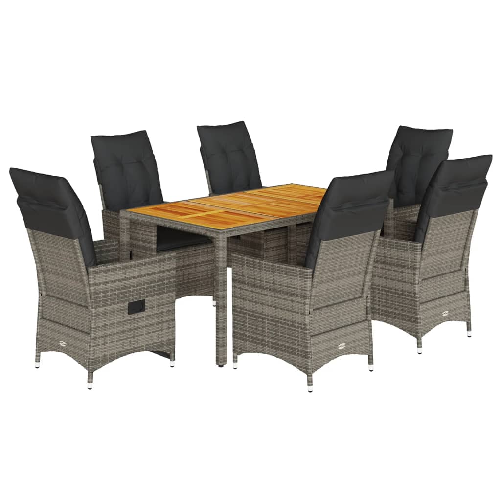 7 Piece Garden Dining Set with Cushions Grey Poly Rattan