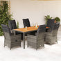 7 Piece Garden Dining Set with Cushions Grey Poly Rattan