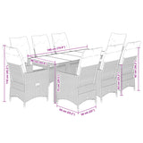 9 Piece Garden Dining Set with Cushions Grey Poly Rattan - Close-Up Angle