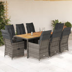 9 Piece Garden Dining Set with Cushions Grey Poly Rattan