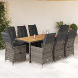 9 Piece Garden Dining Set with Cushions Grey Poly Rattan