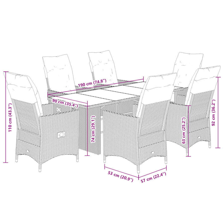 7 Piece Garden Dining Set with Cushions Grey Poly Rattan