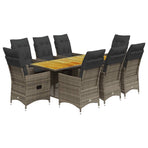 9 Piece Garden Dining Set with Cushions Grey Poly Rattan