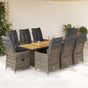 9 Piece Garden Dining Set with Cushions Grey Poly Rattan