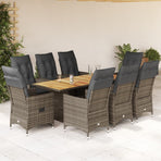 9 Piece Garden Dining Set with Cushions Grey Poly Rattan