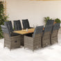 9 Piece Garden Dining Set with Cushions Grey Poly Rattan
