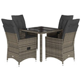 5 Piece Garden Dining Set with Cushions Grey Poly Rattan - Front View