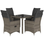 5 Piece Garden Dining Set with Cushions Grey Poly Rattan